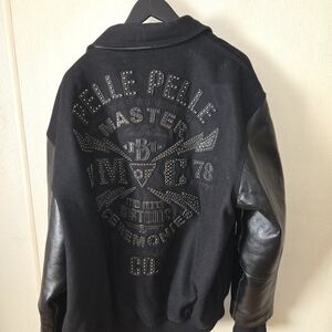 Pelle Pelle Black Bomber Jacket with Leather Sleeves